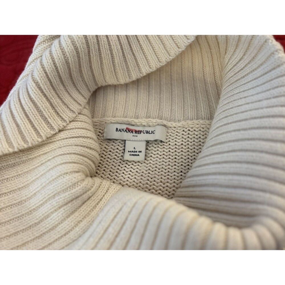 Banana Republic Factory Turtleneck Cableknit Sweater Side Buttons Cotton Blend L - Picture 5 of 6